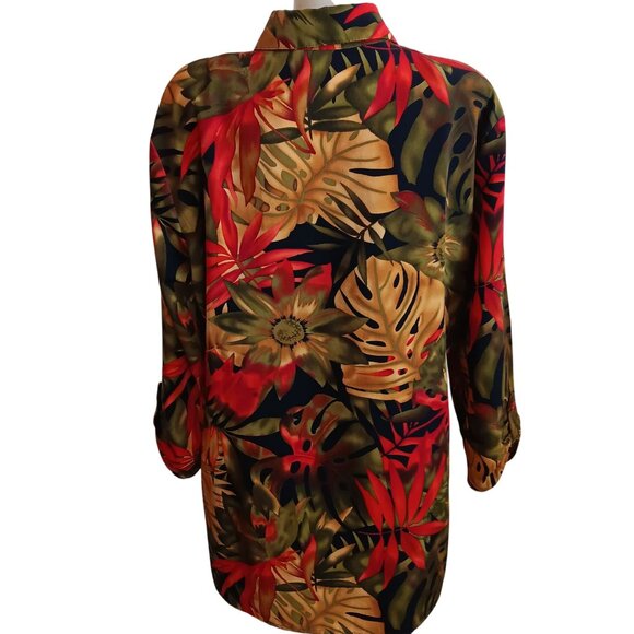 Women's XL Vintage Brownstone Studio Top 1990's Tropical Print Button-Up Blouse - Picture 4 of 7